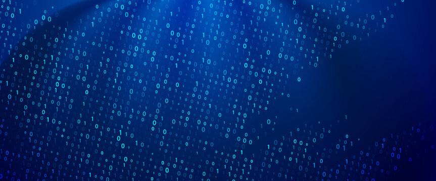 Blue Binary Data Software Programming Code Background. Random Parts of Program Code. Digital Data Technology Concept. 1 0 Machine Code. Random Binary Data Matrix Wide Vector Illustration.