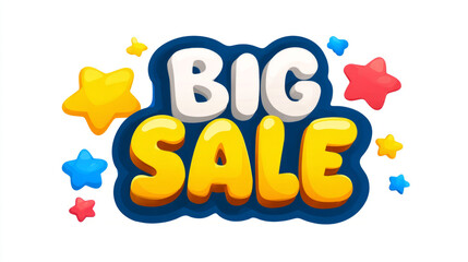 Big sale badge with bold text and stars, white background