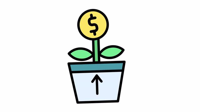 Financial Growth Concept: Dollar Coin Plant in Pot with Upward Arrow, Investment and Wealth Increase Illustration