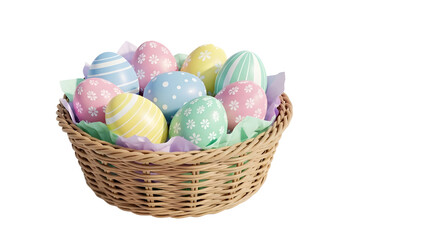 Pastel Easter Eggs Collection in Basket On White