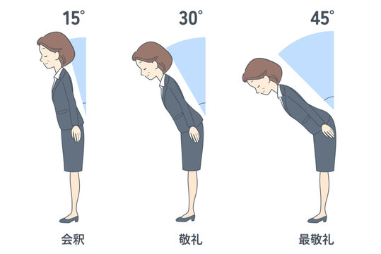 お辞儀をする角度のイラストセット　中年のビジネスウーマン