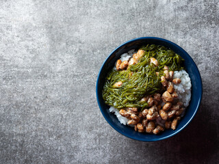 Natto rice with seaweed in a bowl © mnimage