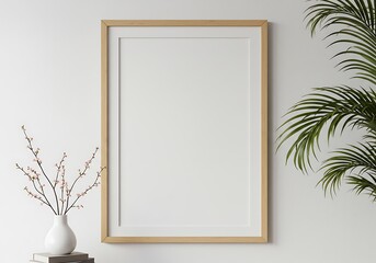 Minimalist Mockup: Warm Wood Frame, Tranquil Scene