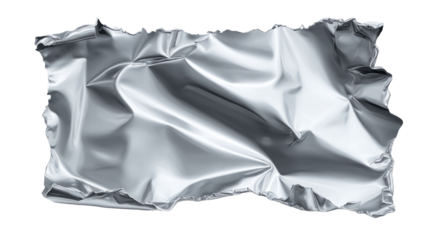 Flat silver foil sheet with torn corners