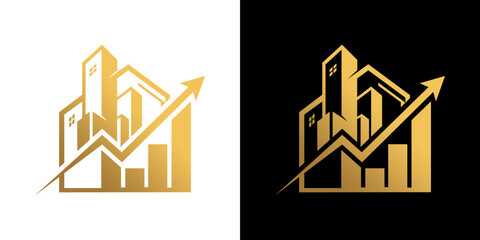growing business graphs building and charts, financial planning logo vector design stock illustration