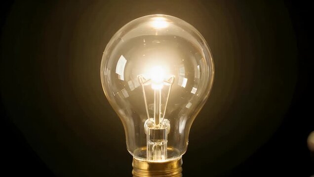 Conceptual cinematic 4K scene featuring light bulbs on black background as the camera zooms toward one bulb that suddenly illuminates symbolizing ideas creativity 