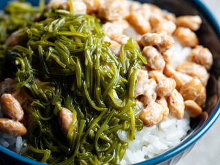Natto rice with seaweed in a bowl © mnimage