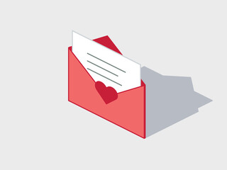 Love letter isometric vector illustration with shadow