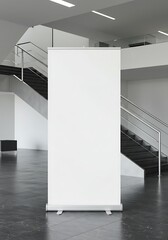 Blank Retractable Banner in Modern Lobby: Architectural Mockup