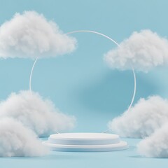 Ethereal Cloudscape: 3D Rendered Pastel Podium