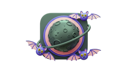 Cartoon Moon and Bats