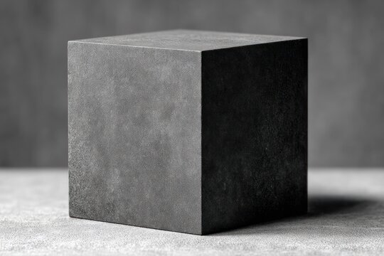 Geometric concrete cube on textured surface with shadow for creative concepts