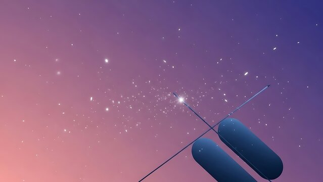 Snow falling on pink purple gradient background with two skiis falling snow - Powered by Adobe