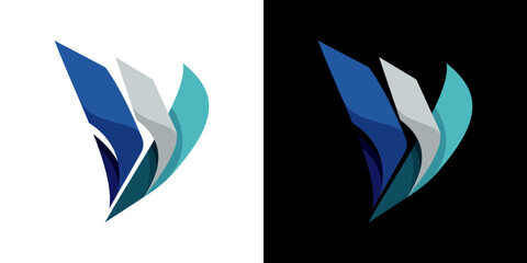 letter V combination wing fly logo design.