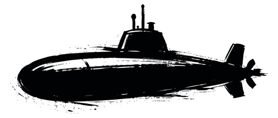 Brush stroke illustration of a submarine depicting a powerful underwater vessel for naval exploration and adventure themes