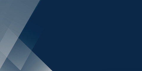 White and blue modern abstract wide banner with geometric shapes. Dark blue and white abstract background.