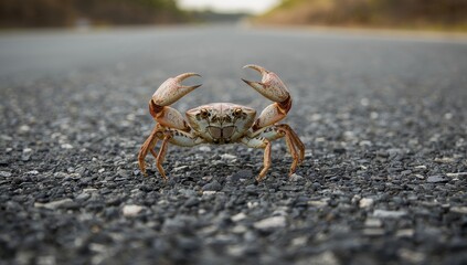 Crab standing still with raised claws representing protection behavior and animal instinct