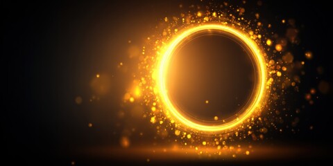 Glowing golden ring with light effects on black background digital illustration