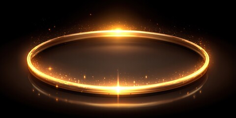 Glowing golden ring with light effects on dark background for abstract design
