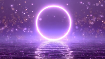 Glowing purple ring of light with reflections abstract background