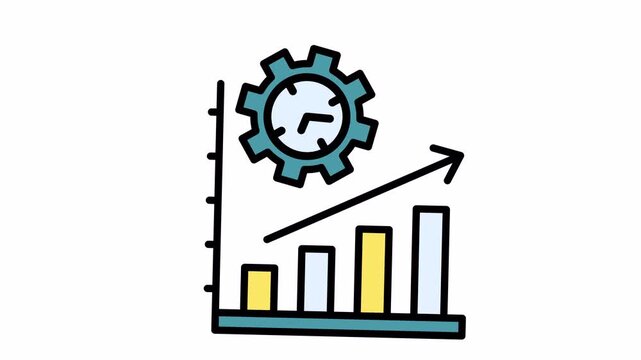Efficiency and Growth Icon: Bar Chart with Upward Trend and Clock Gear Symbol for Time Management and Business Performance