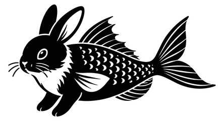 Graphic illustration of a mythical rabbit fish depicting a swimming pose for fantasy and unique designs
