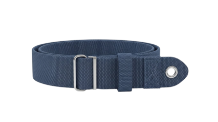 Navy blue fabric stretch belt with metal buckle adjustable slider matte finish casual unisex fashion accessory clothing apparel realistic PNG graphic