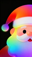 Colorful gradient illustration of Santa Claus with a vibrant rainbow effect on his face and hat