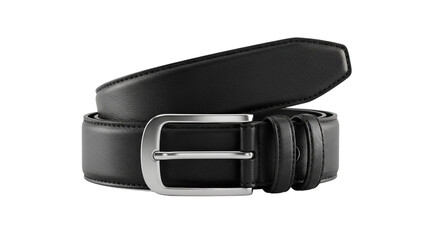 Elegant black leather belt with silver buckle stitched edges classic design premium men's accessory fashion emblem for clothing brand vector graphic