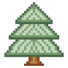 Spruce tree with pixel art on isolated white background