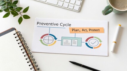 Preventive Management Cycle Graphic with Plan Act Protect Text and Flowchart for Business Strategy Development