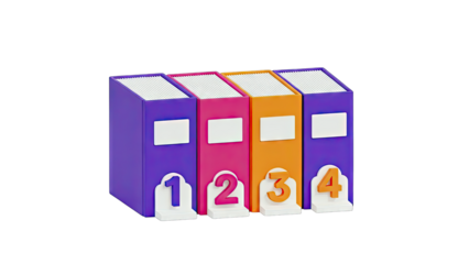 Colorful numbered binders on a white background