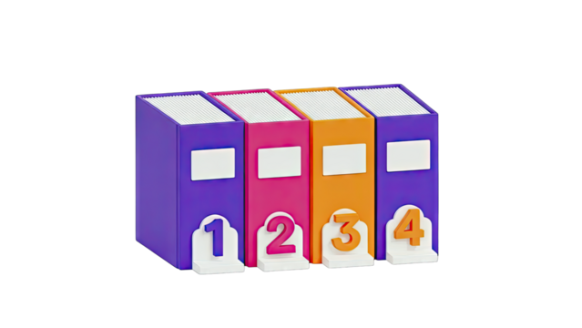 Colorful numbered binders on a white background - Powered by Adobe
