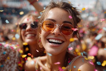 Celebration filled with colorful confetti and joy during a festive event in the summer sun
