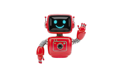 Cute Red Robot Waving Hello with Smiley Face