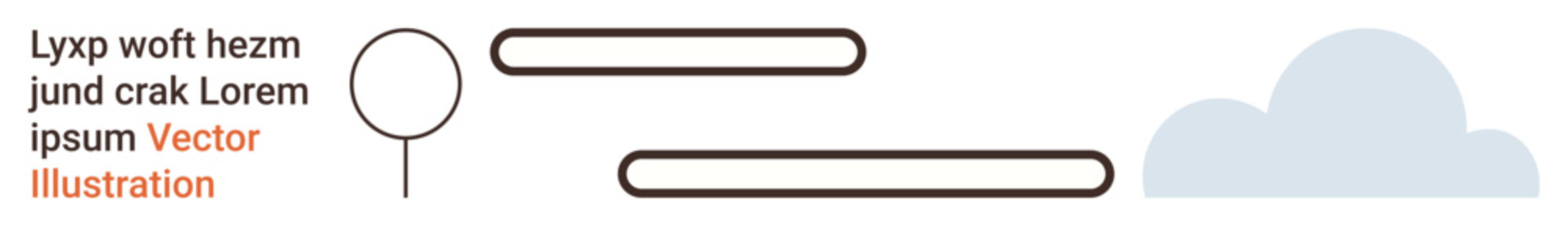 Graphic design, text layout, templates, creative concepts, UI elements, cloud computing. Circular element, text lines and a cloud shape on white background. Graphic design and text layout