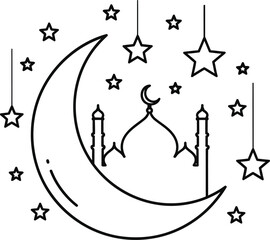 Celebrating Ramadan Kareem with Crescent Moon, Lantern, and Stars Illustration