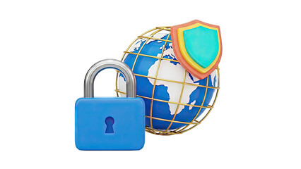 Global Security Concept: Lock, Globe, and Shield
