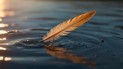 Macro Cinematic HDR Bird Feather Floating On Water