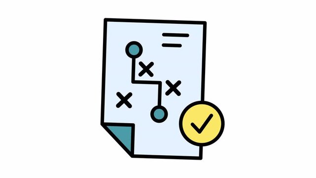 Project Plan Document with Strategic Path & Success Checkmark Icon: Task Completion and Goal Achievement Concept