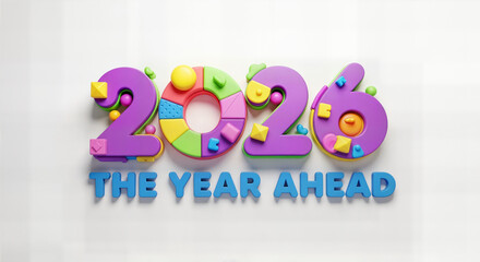 2026 The Year Ahead Colorful 3D Block Letters - Future Outlook, Trend Forecast and Annual Review Illustration

