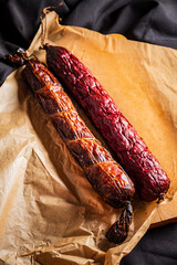 Delicious smoked sausages showcase rich colors and textures, inviting culinary delight and warmth