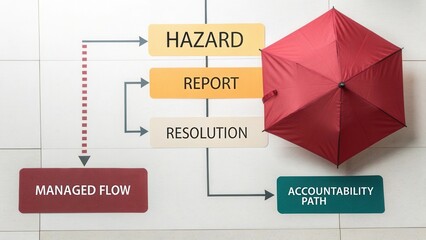 Process Flow Diagram for Hazard Management with Umbrella Concept Showcasing Reporting and Accountability Pathways