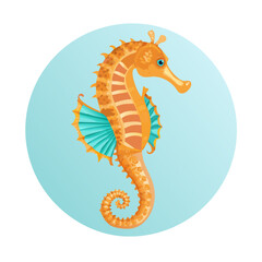 Fototapeta premium A cute green sea horse cartoon and funny vector illustration of a cartoon octopus designed as a Chinese dragon style nature symbol isolated on water for the year of the reptile ocean art pattern