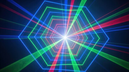 Abstract Hexagon Tunnel with Neon Laser Lights, Futuristic Sci-Fi Background