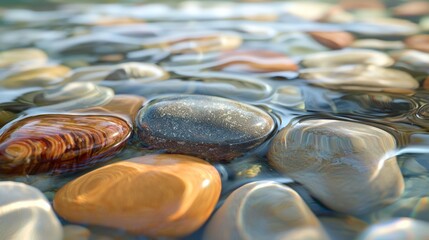 Stones in clear water close up
