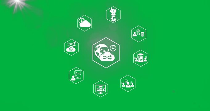 Different kind of logos in hexagon.