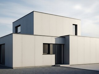 Fototapeta premium Geometric residence with concrete facade under soft light aesthetic render