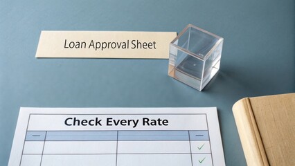 Loan Approval Process with Checklist and Document on Blue Surface for Financial Transactions and Lending Analysis