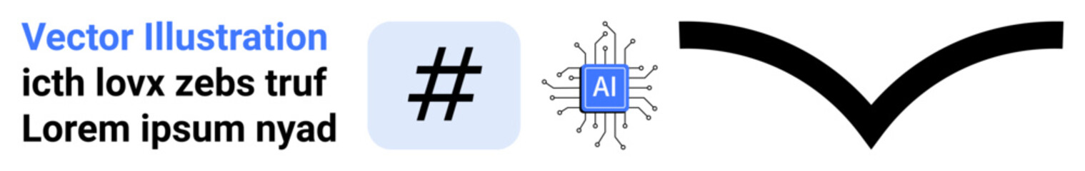 Obraz premium AI microchip connecting digital ideas, metadata tag representing trends, and minimal graphic shapes. Ideal for technology, AI, innovation, software, trends, networking simple landing page